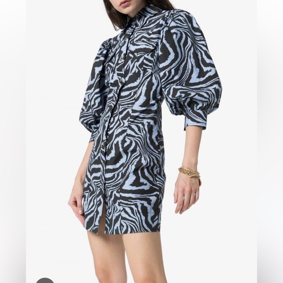 Ganni animal print puff sleeve dress